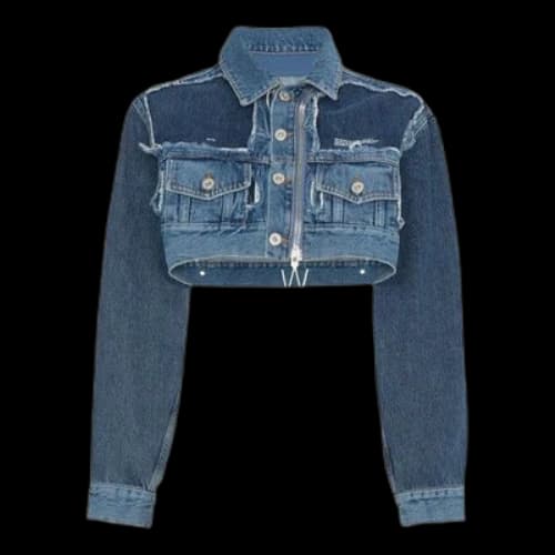 Off-White Short Zipper Jean Jacket Blue (Women's)