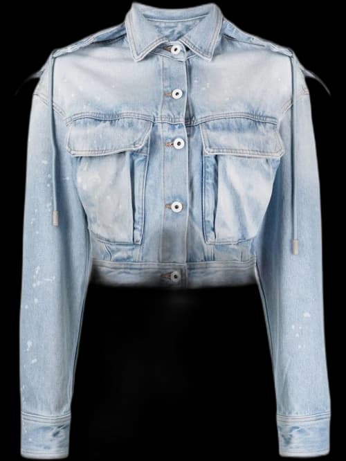 OFF-WHITE Distressed Cropped Denim Jacket Light Blue