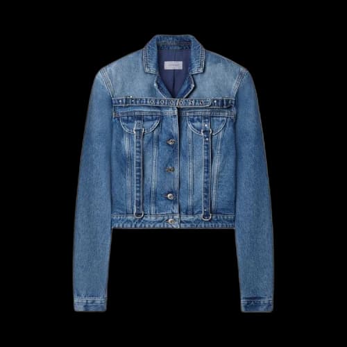 OFF-WHITE Belt-Detailed Denim Jacket Blue
