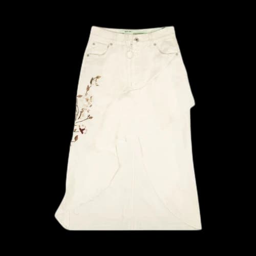 Off-White Flared Beaded Denim Skirt 'White'