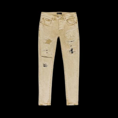 PURPLE BRAND Heavy Repair With Plaid Patch Skinny Jeans 'Beige'
