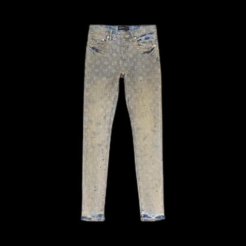 PURPLE BRAND Monogram Oil Repair Skinny Jeans 'Indigo'