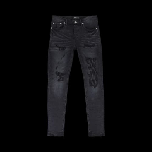 PURPLE BRAND Lurex Repair Overdye Skinny Jeans 'Black'