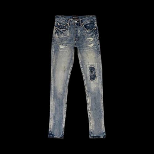 PURPLE BRAND Mid Dirty Vintage Repair With Marbled Bleach Skinny Jeans 'Indigo'