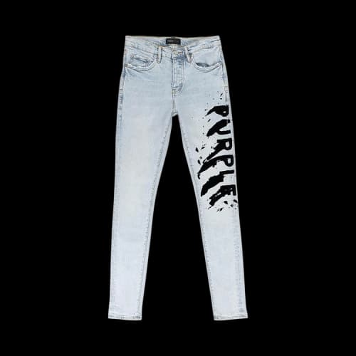 PURPLE BRAND Flocked Painted Wordmark Skinny Jeans 'Indigo'