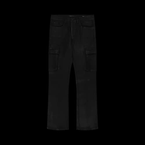 PURPLE BRAND Coated Cargo Flare Jeans 'Black'