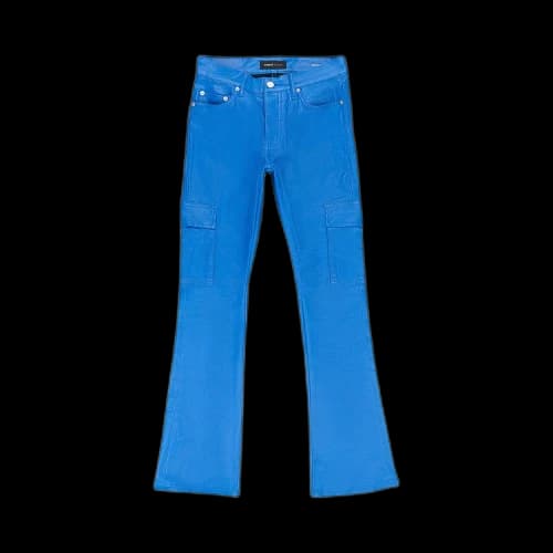 PURPLE BRAND Patent Film Cargo Flare Skinny Jeans 'Blue'