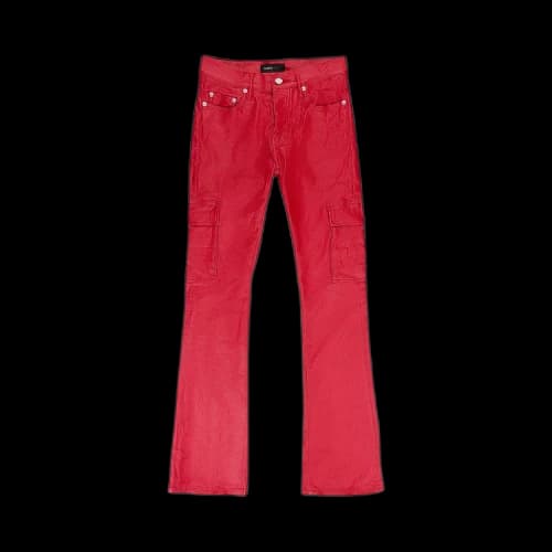 PURPLE BRAND Patent Film Cargo Flare Skinny Jeans 'Red'