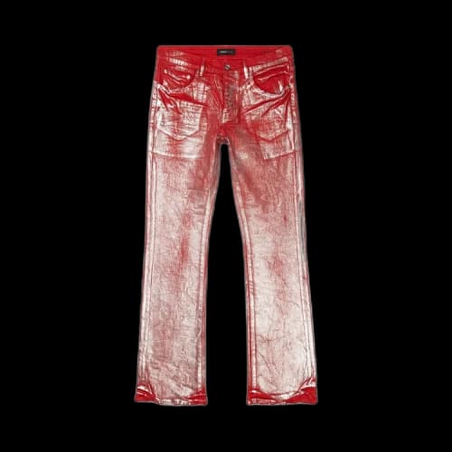 PURPLE BRAND Silver Foil Flare Jeans 'Red'