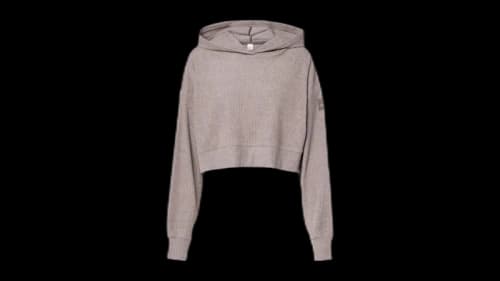 Alo Yoga Muse Ribbed-Knit Cropped Hoodie Raisinette Heather