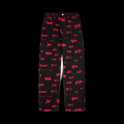 Sp5der 5ex AOP Denim Pants 'Black'