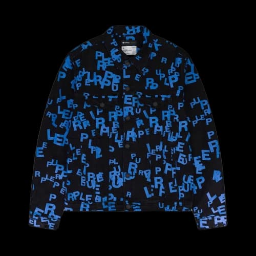 PURPLE BRAND Letters Screen Print Trucker Denim Jacket 'Black/Blue'