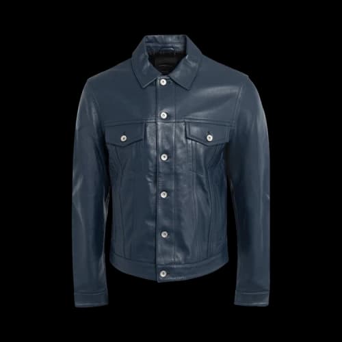PURPLE BRAND Leather Trucker Jacket 'Navy'