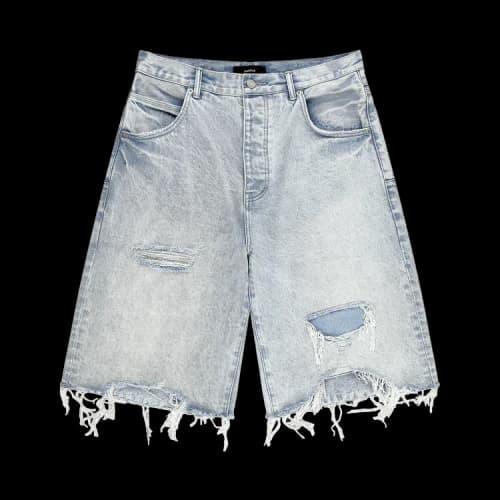 PURPLE BRAND Blowout Patched Shorts 'Light Indigo'