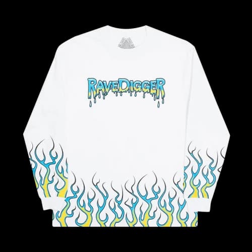PALACE Ravedigger Pattern Logo Printing Round Neck Long Sleeves Unisex White