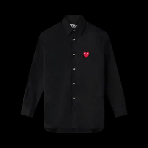 Comme des Garçons Long-Sleeve Woven Button Down Shirt With Red Heart 'Black'