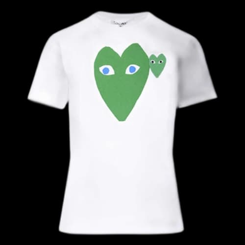COMME des GARCONS PLAY T-Shirt Large Green Heart With Blue Eyes 'White' (Women's)