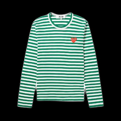 Comme des Garçons PLAY Heart Logo Striped Long-Sleeve T-Shirt 'Green/White'