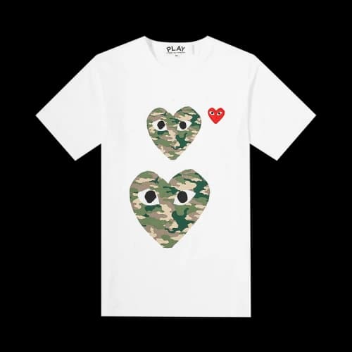Comme des Garçons Short-Sleeve Play T-Shirt With Double Camo Hearts 'White'