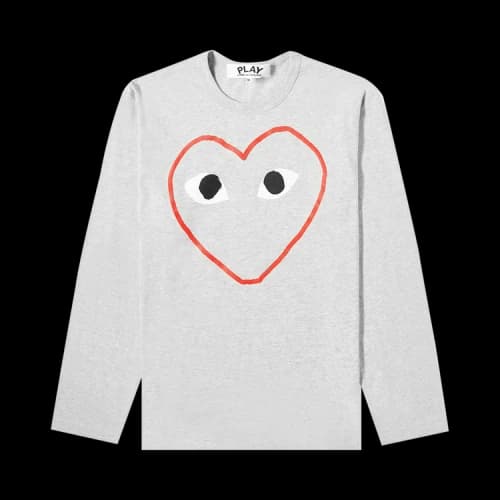 Comme des Garçons Long-Sleeve Play T-Shirt With Outlined Red Heart 'Grey'