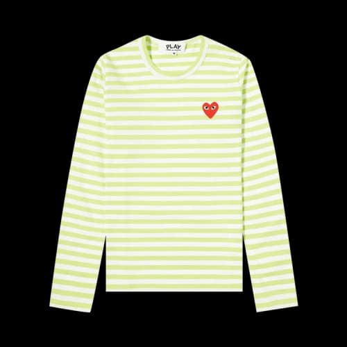 Comme des Garçons PLAY Heart Logo Striped Long-Sleeve T-Shirt 'Green'