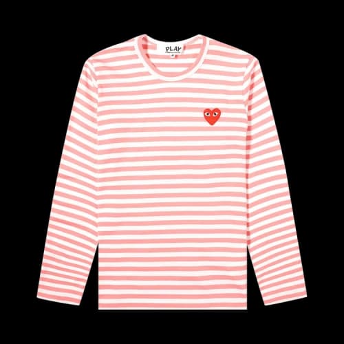 Comme des Garçons PLAY Heart Logo Striped Long-Sleeve T-Shirt 'Pink'
