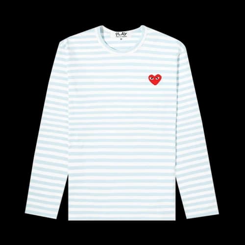 Comme des Garçons Long-Sleeve Striped Tee With Small Heart 'Blue'