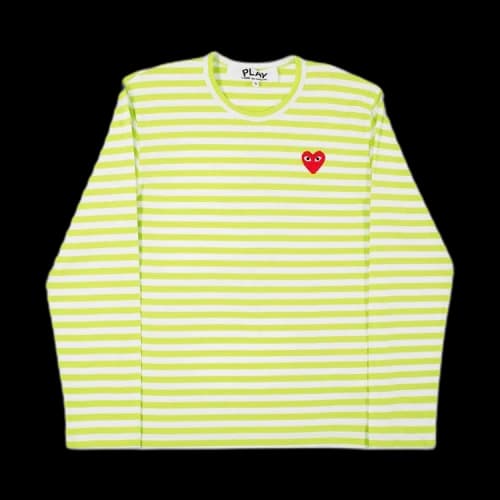 Comme des Garçons Long-Sleeve Striped Tee With Small Heart 'Green'