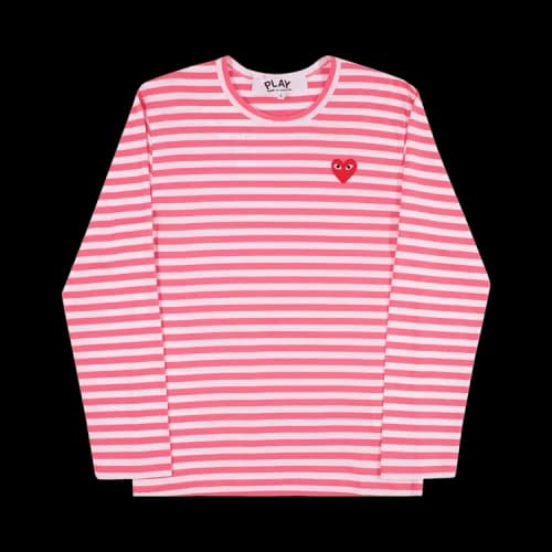 Comme des Garçons Long-Sleeve Striped Tee With Small Heart 'Pink'