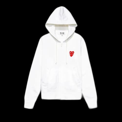 Comme des Garçons PLAY Heart Logo Zip Up Hooded Sweatshirt 'White'
