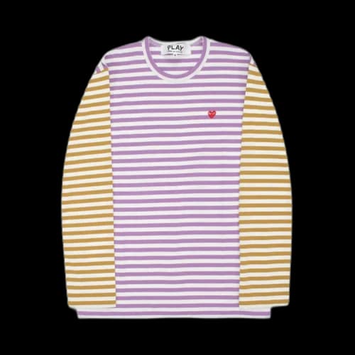 Comme des Garçons PLAY Bi-Color Striped Long-Sleeve Heart T-Shirt 'Purpleolive'