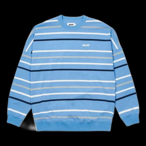 Palace Stripe Drop Shoulder Crew 'Blue'