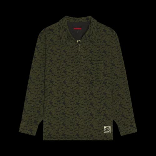Pleasures Leaf Half Zip Shirt 'Olive'