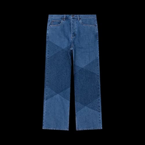 Pleasures Grid Embroidered Baggy Jeans 'Indigo'