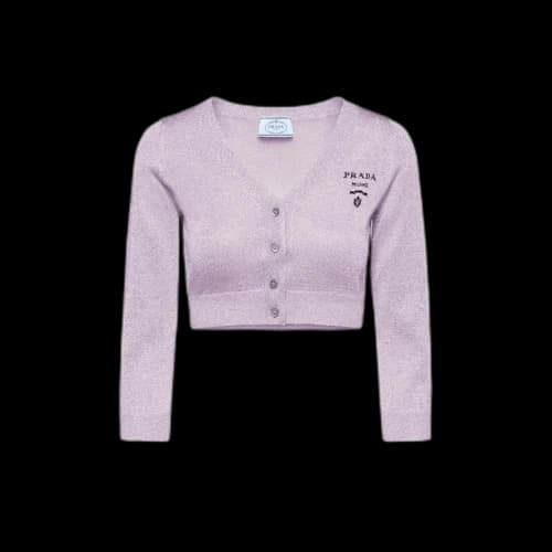 Prada Cropped Lurex Cardigan Sweater Lilac