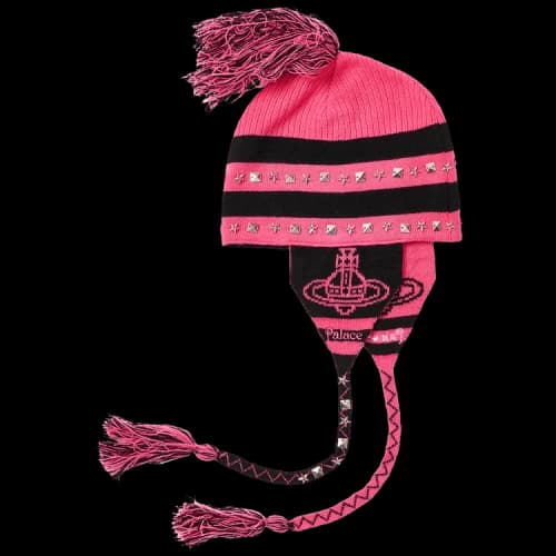 Palace x Vivienne Westwood Orb Knit Earflap Beanie 'Pink/Black'