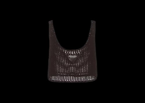 Prada Openwork Cotton Crop Top Black