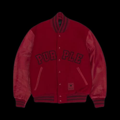 PURPLE BRAND Varsity Logo Melton Bomber Jacket 'Red'
