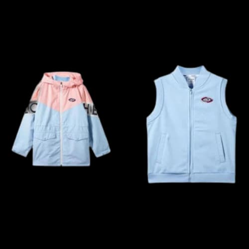 (GS) Skechers Letter Printed Zip Hooded Sports Suit 'Blue Pink'