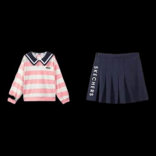 (GS) Skechers Striped Loose Fit Sweatshirt Letter Print Half Skirt 'Pink White Black'