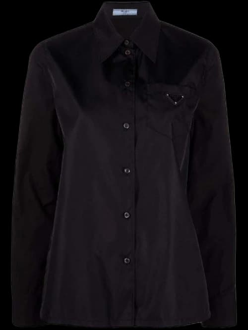 Prada Triangle-Logo Long-Sleeve Shirt Black