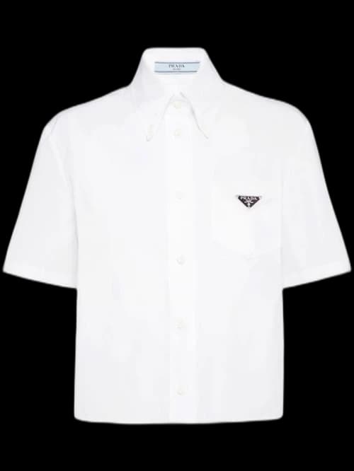 Prada Logo Plaqued Cropped Shirt White