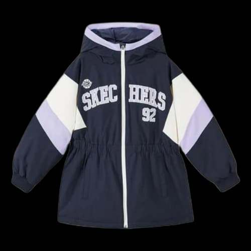(GS) Skechers Letter Number Print Hooded Zipper Down Jacket 'Black White Pink'