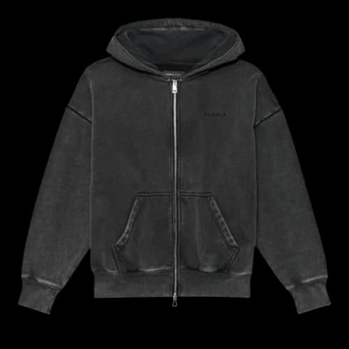 PURPLE BRAND Fleece Zip Front Hoodie 'Black'