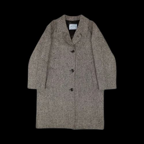 Prada Donegal Single Breasted Tweed Coat 'Grey'
