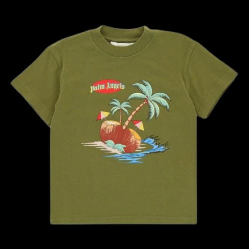 Palm Angels Kids Tropical-Print T-Shirt 'Military'