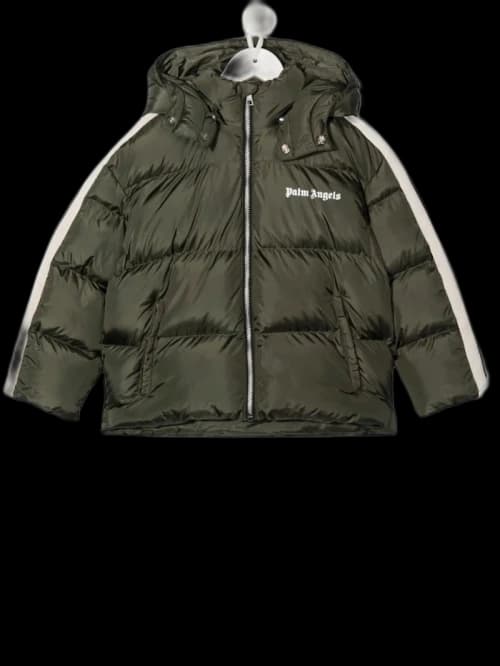Palm Angels Logo Track Kids Puffer Jacket Military Green/White