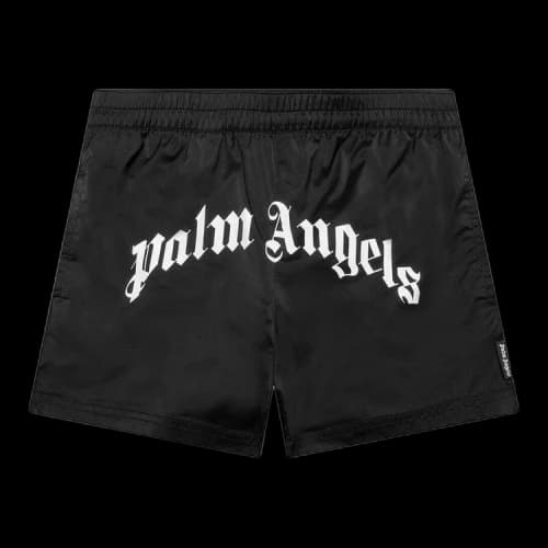Palm Angels Curved Logo Beachwear Short 'Black/White'