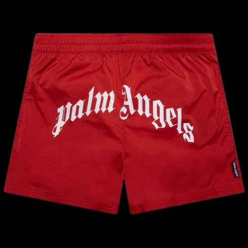 Palm Angels Curved Logo Beachwear Short 'Red/White'