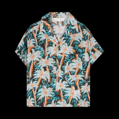 Palm Angels Kids All Over Print Palms Bowling Shirt 'Black/Green'